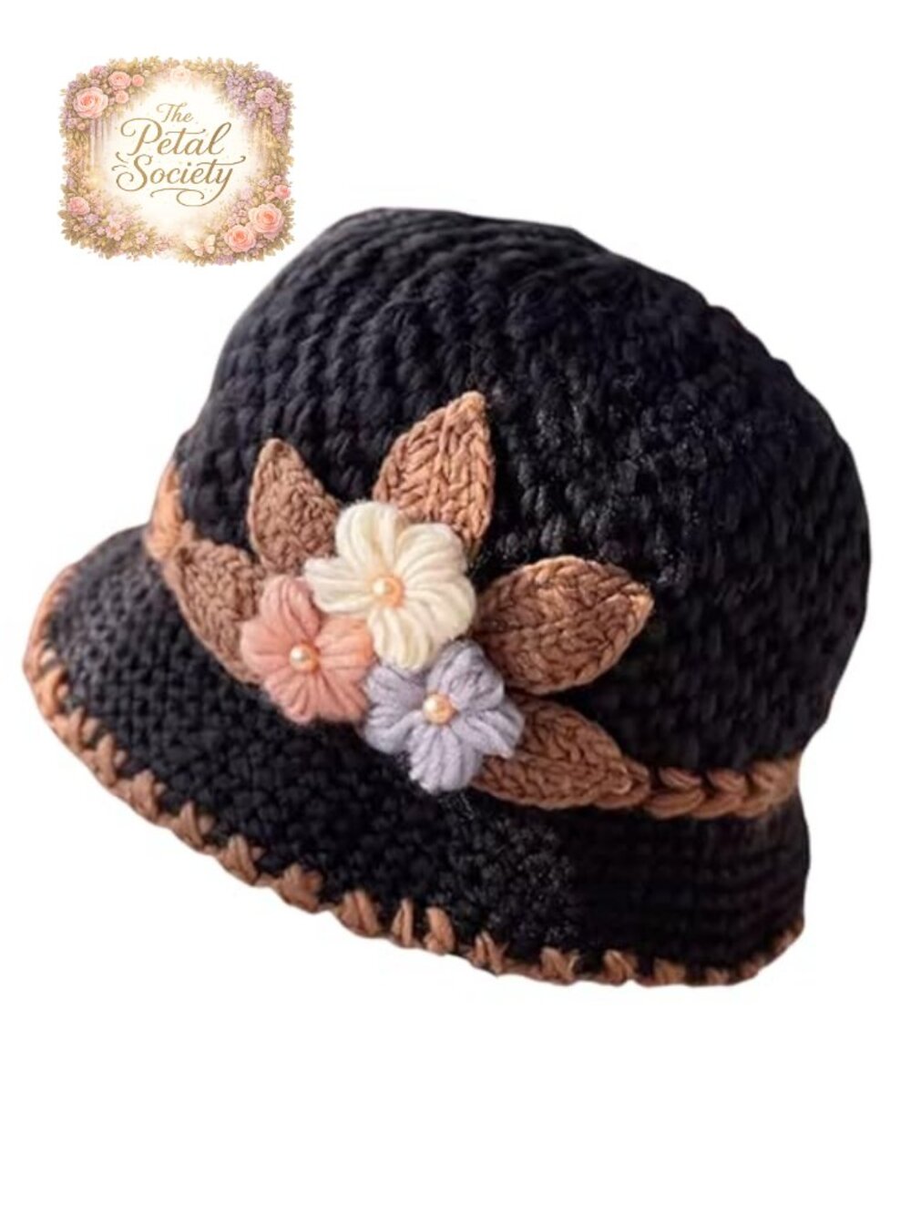 Thicken Knitted Woolen Beanie Hat French Flowers Crochet Winter Warm